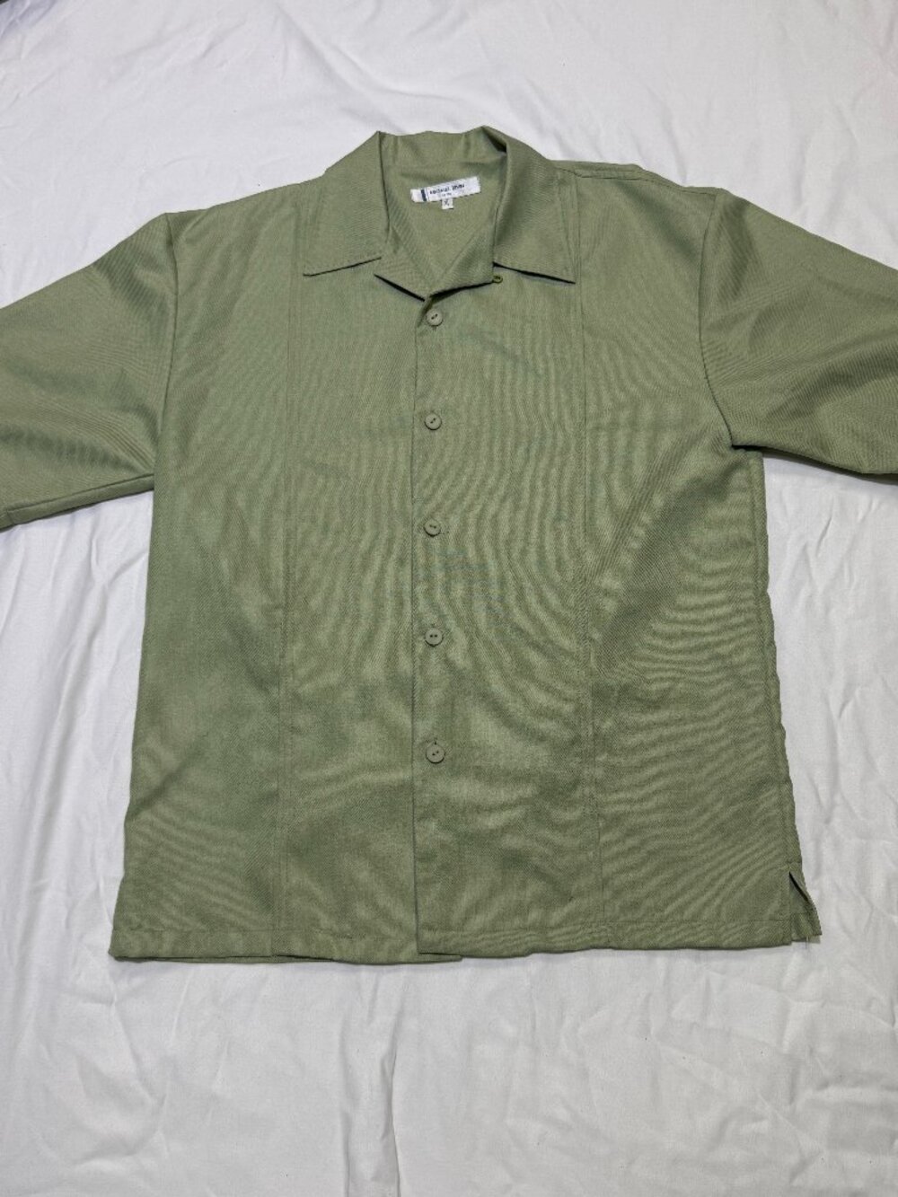 Michael Irvin Men's Green Rayon Blend Vent Back Camp Collar Button Up Shirt XL